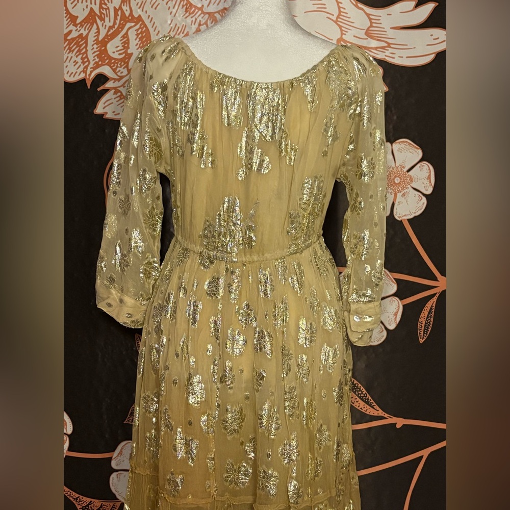 NWT BEAUTIFUL Metallic Gold Off-Shoulder Tie-Front Dress - Picture 6 of 8